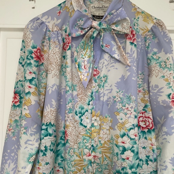 Dior 🌸 Floral Dress 🌸 Vintage Lounge Gown Neck Tie Bow Christian Dior - Picture 3 of 8